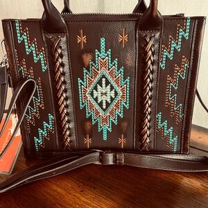 New Montana West Crossbody /Tote Bag with Western Embroidered Turquoise Accents